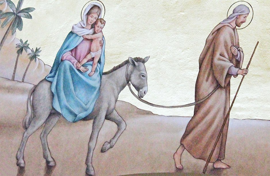 Mural depicting the Holy Family's escape into Egypt, in St. Joseph Church in Westphalia.